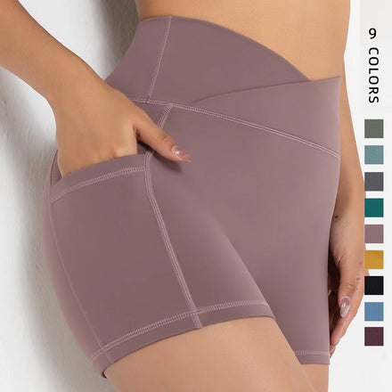 Custom High Waisted V Shape Gym Shorts Compression Summer Sport Butt Lift Running Booty Women Yoga Leggings With Pockets