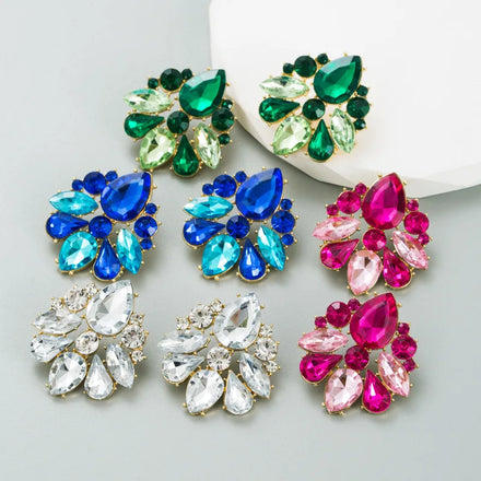 2025 New Arrival Geometric Earrings Female Alloy Inlaid with Colored Glass Diamond Fashion Crystal Stud Gold Earrings Wholesale