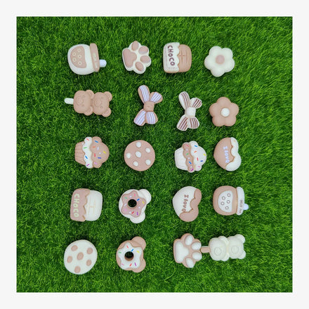 Bulk White Brown Color Flatback Resin Cabochon Cookies Flower Paw Milk Bottle Cupcake Bowknot Chocolate Craft for Headwear Decor