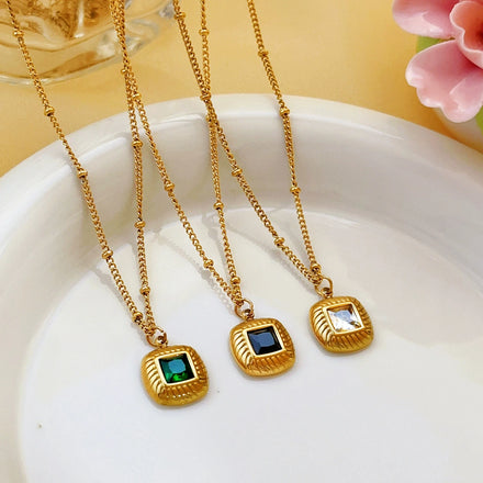 New 304 Stainless Steel Gold Plated Necklace Chain Women Zircon Square Diamond Stainless Necklace