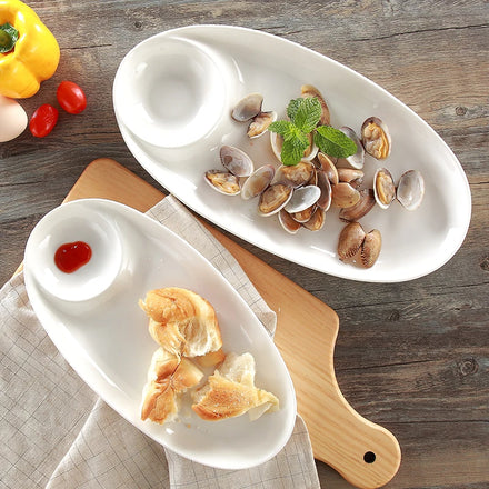Commercial White Ceramic Rectangular Dinner Plate Economical Dining Tableware for Hotel and Restaurant Snacks