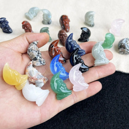 Wholesale Multi Gemstone Hand Carved Skulls Mini Moon Skulls for Decoration
