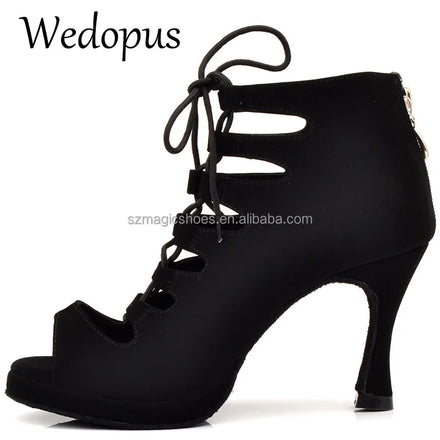 Wedopus Jazz Dance Boots Black with Platform High Heel Faux Suede Dancing Shoes 10CM