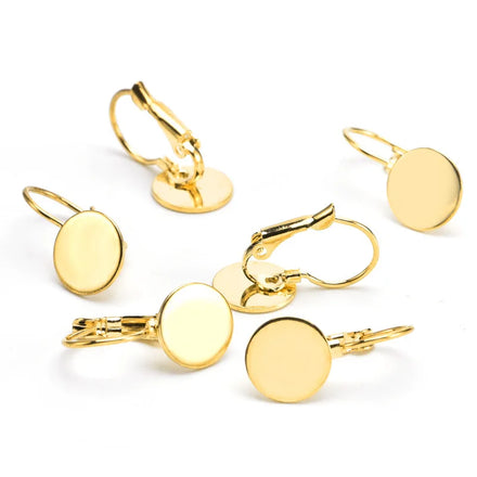 Stainless Steel Round Piece French Ear Hook Gold Plated Lever Back Earring Findings for Huggie Hoop Earring Jewelry Making