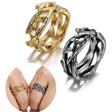 Custom Gold Silver Stainless Steel Vintage Olivia Branch Celtic Knot Jesus Crown of Thorns Rings for Men Women