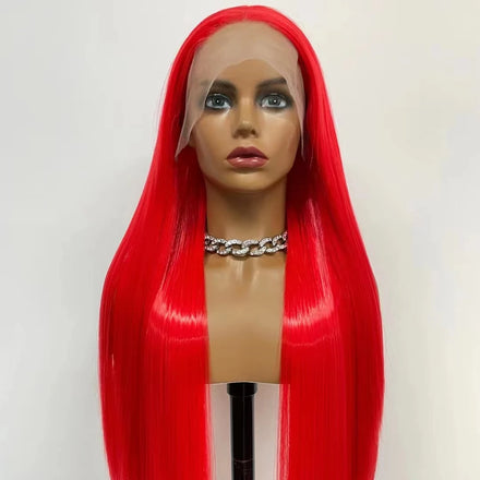 Long Straight Wig Red Cosplay Wigs Synthetic Lace Front Wigs for Black Women Heat Resistant Natura