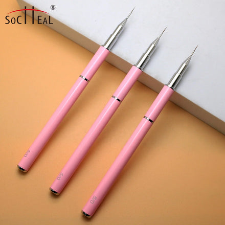 Socheal Pink With Diamond Metal Handle Custom Logo Professional Nail Art Tools Draw Liner Brush Acrylic Nail Brush