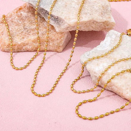 JOOLIM 18K Gold Plated Stainless Steel Necklace High End Dainty Chain Olives Beads Strings Fashionable Trendy Party Gifts