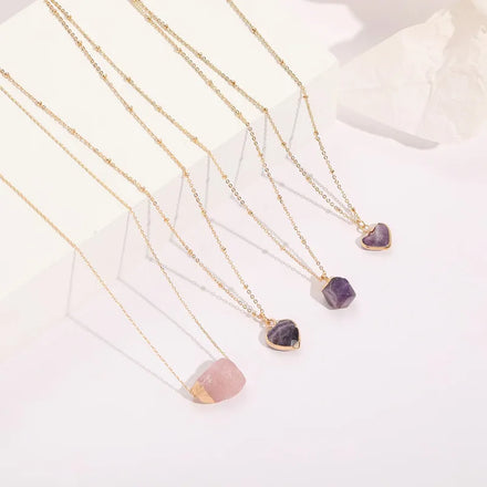 Irregular Amethyst Natural Stone Pendant Necklace 18k Gold Copper Link Chain Necklace for Women