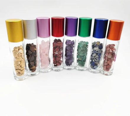 5ml 10ml Natural Crystal Gemstone Glass Lip Gloss Tube Container Roll on Bottle With Bamboo or Aluminum Cover