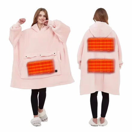 Wearable Giant Warm Fuzzy Flannel Fleece Heating Blanket Oversized Sherpa Hooded Sweatshirt Power Bank Heated Hoodie Blankets