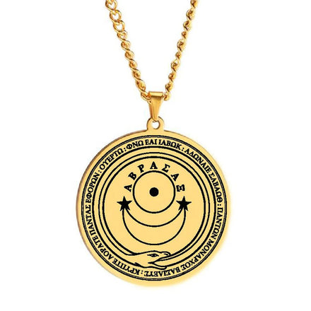 Laser Engraving Gold Black Steel Preces Templi Prayers of the Temple Amulet Talisman Jewelry Stainless Steel Pendant Necklace