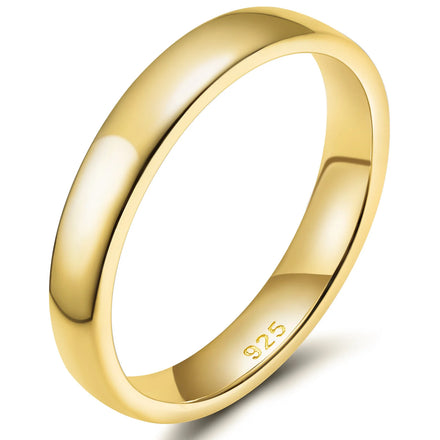 OAHLAN Women Men's Wedding Jewellery 4MM 14K Gold Plated 925 Sterling Silver Ring