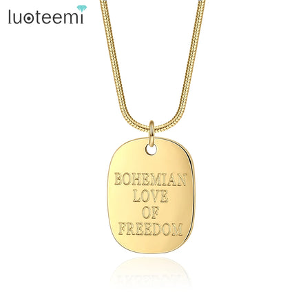 SP-LAM Women Trendy Africa Punk Stainless Steel Letter Chain Charm 14K Bar Gold Necklace Pendant