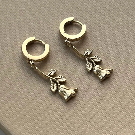 Fashion Fine Brass Jewelry Rose Flower Pendant Hoop Earring for Women