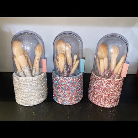 Professional 8-Piece Diamond-Encrusted Makeup Brush Set with Rhinestone Eyeliner Concealer Eyebrow Pencil & Face Tools Bucket