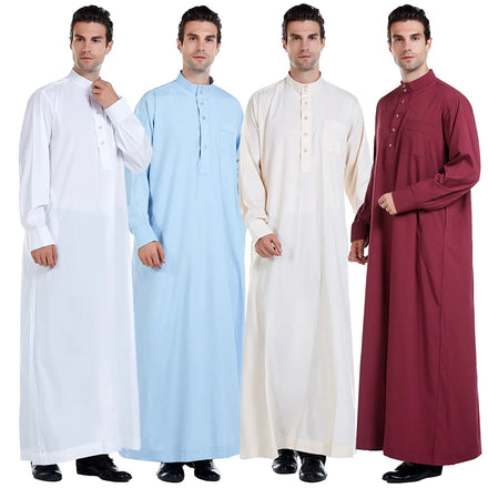 New Style Casual Polyester Abaya Islamic Clothing Men Maxi Long Sleeve Arab Middle East Thobe for Men