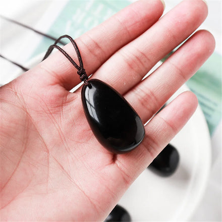 Natural Black Obsidian Waterdrop Pendant Necklace Women Men Amulet Jewelry Fashion Gift