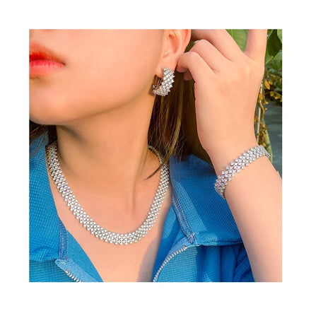 New Fashion Jewelry Sets Women Wedding Bling Zircon Pendant Necklace Dangle Drop Earrings Bridal Banquet Party Luxury Set