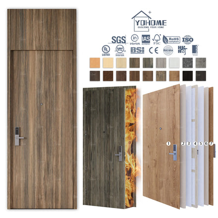 Foshan Yohome Custom American Modern Fireproof Door Soundproof Hotel Room Door Wooden HPL 20 45 60 Minutes Fire Door