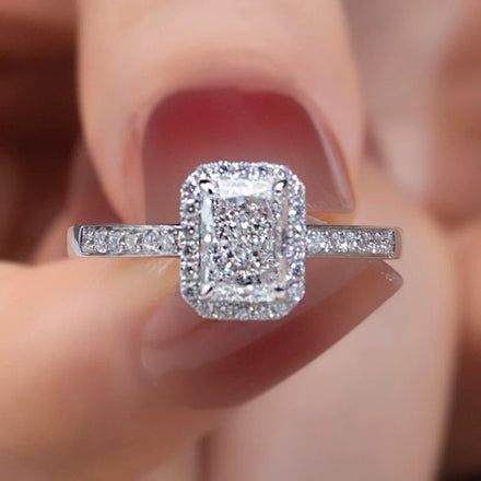 Messi Jewelry 18k 1ct Radiant Cut Lab Diamond Women Jewelry Ring halo Engagement Ring Style