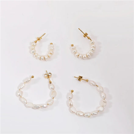 Fenny Non Tarnish Luxury Elegant Freshwater Pearl Hoop Earring Fast Delivary Wholesale Stainless Steel Ladies Jewelry