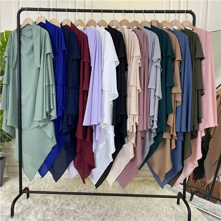 Abaya Turkey /Malaysia 9 Color Free Size Chiffon Long Khimar Multilayer Instant Hijab for Muslim Women Hijab