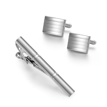 Daili Hot Sale DIY Classic 3 PCS Set Silver Surface Brass Cufflinks Display Box Tie Clips for Men's Business Casual Gift Wedding