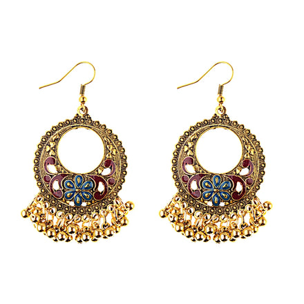 Vintage Gold Handmade Colorful Tassel Earrings Flower Shaped Ethnic Charms Earrings for Women