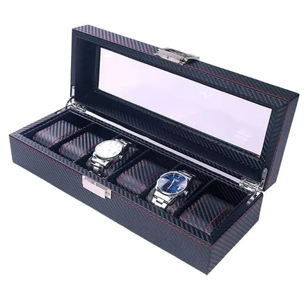 Ready to Ship BETTER Luxury Black Leatherette 6-Slot Watch Storage Case with Buckle Closure Dustproof & Durable Rectangle Design