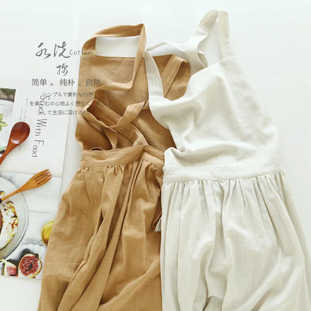 Korean Fashion Cotton Linen Plain Princess Apron Women's Art Milk Tea Flower Shop Multi Use Japanese Apron