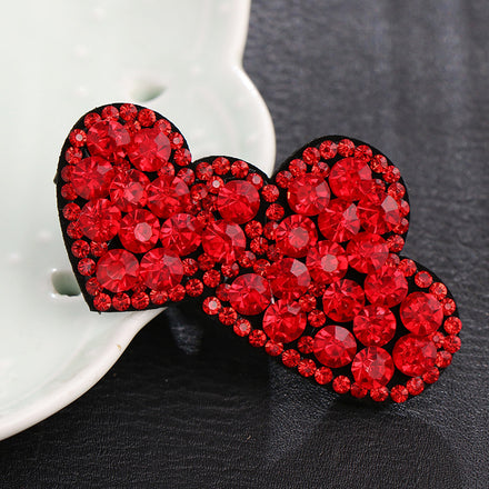 HX-186 Crystal Heart Hairpin Women Ladies Hairwear Jewelry for Girl Rhinestone Leather Hair Clip Party Barrettes