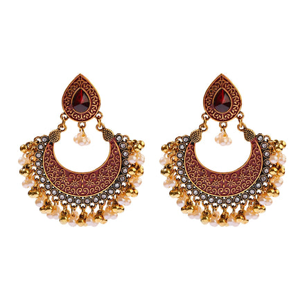 Women's Golden Bohemian Style Pearl Indian Bollywood Chandelier Vintage Drop Earrings Gold Plating Zinc Alloy Bell Shape Wedding