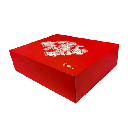 Wholesale Luxury Mailer Corrugated Carton Box Heaven Earth Red Shipping Folder for Apparel Food Socks Fur Packaging Embossing