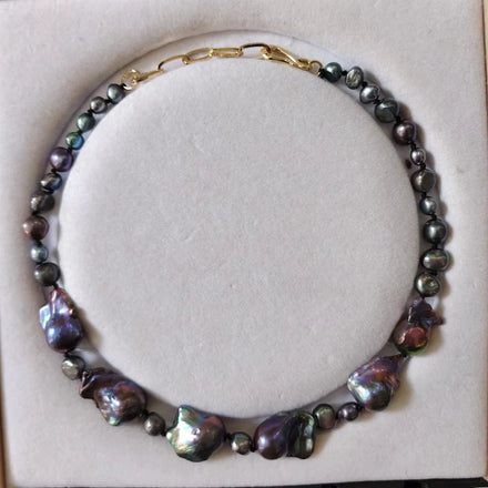 100% Freshwater Baroque Pearl Choker Necklace Stainless Steel with Real Gold Plating 36-50 CM Length