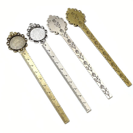 20mm Ruler Flower Bookmark Base Tray Cabochon Base Blanks Settings and Glass Cabochon Cameo DIY Jewelry Making Accessories
