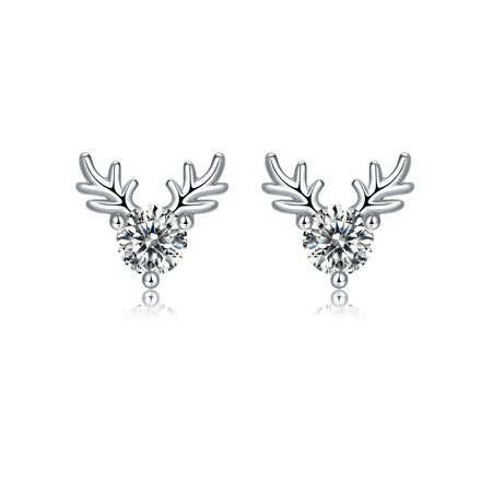 Christmas Parties Gift 925 Sterling Silver Round VVS1 Diamond Moissanite Antler Stud Earrings