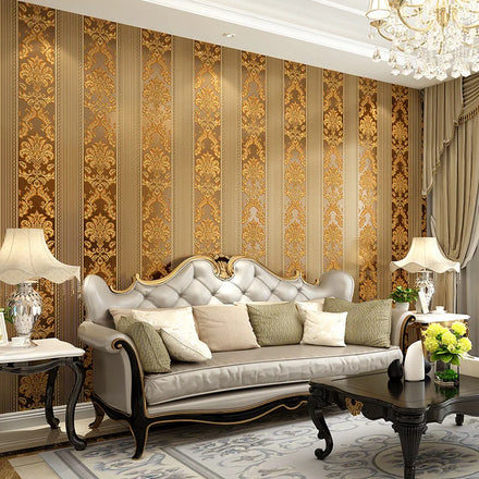 Europe Damask Non Woven Stripes Wallpaper Home Decor Paper Rolls Wholesale
