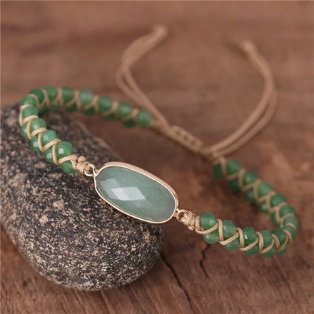 Boho Natural Stone Green Aventurine Charm Cord Beads Braided Bracelets Macrame Friendship Bracelet Femme Women Jewelry Wholesale