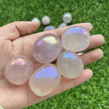 Angel Aura Rose Quartz Small Palm Natural Crystal Tumbled Titanium Rose Quartz  Tumbled Stone for Meditation