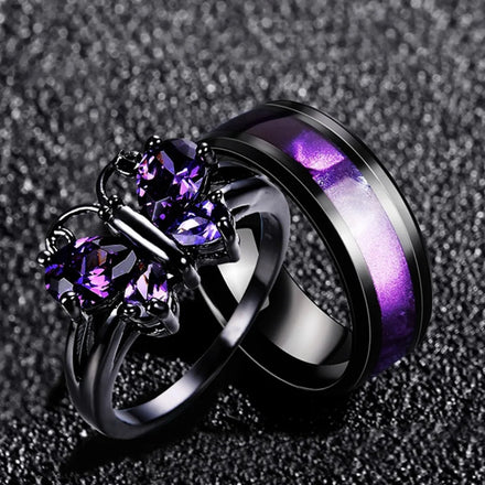 Multi Colors Diamond Couples Jewelry Stainless Steel Butterfly Purple Crystal Couple Ring for Lovers Jewelry