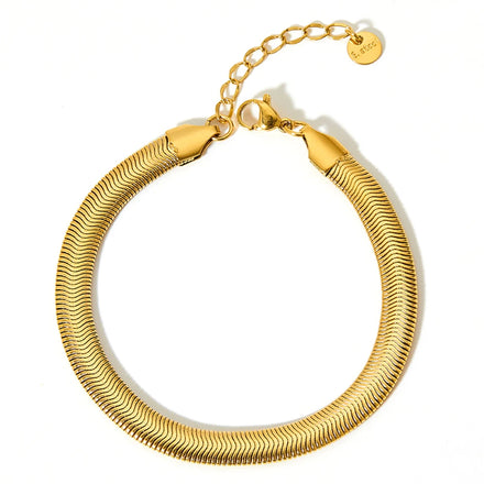 Waterproof Jewelry Stainless Steel 14k Gold Plated 6mm Herringbone Flat Snake Chain Bracelets for Women