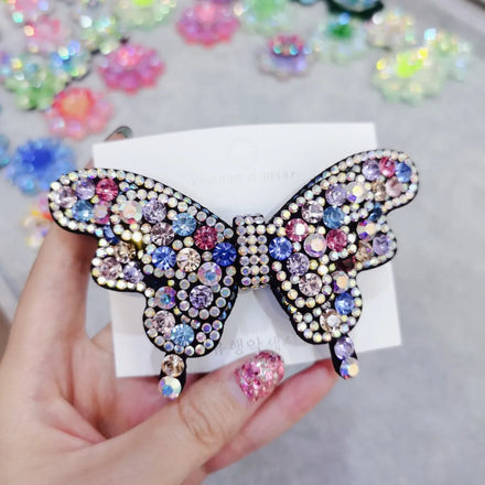 HX-191 Boutique Rhinestone Butterfly Hairclips Luxury Leather Hairgrip High Quality Hair Accessories for Girl
