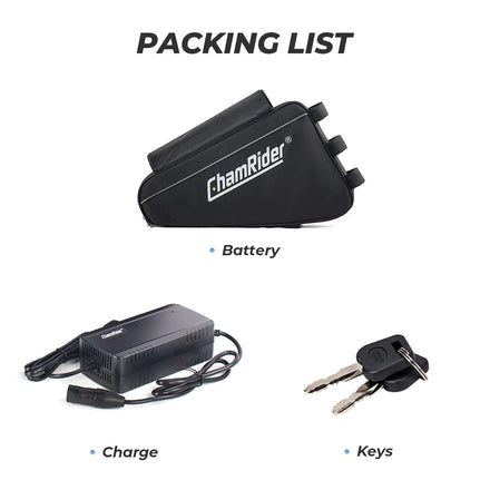 ChamRider UK EU Stock 18650 21700 72V 48v 52v 45ah 14S7P Ebike Triangle Battery Lithium Ion Triangular Electric Bicycle Battery