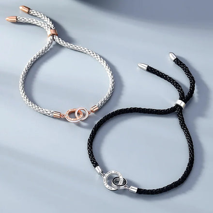 Brief Leather Knit Bracelets for Lover Rose Gold Silver Carve Rome Letter Double Loop 925 Sterling Silver Bracelet