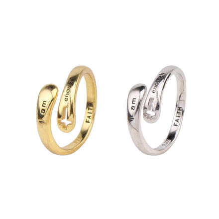 Best Selling Sterling Silver Gold Plated Faith Enough Hollow Cross Fine Jewelry Ring