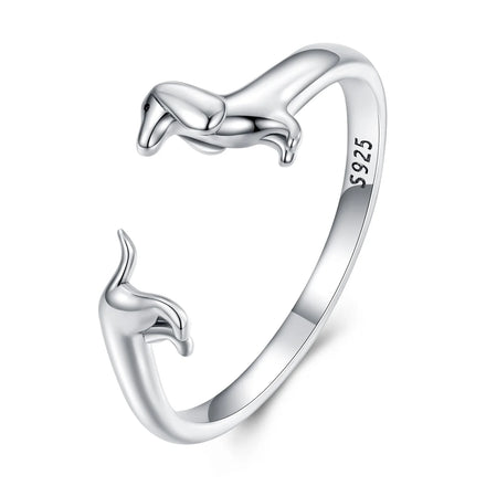 Real 925 Sterling Silver Cute Dachshund Dog Adjustable Rings for Women Original Open Animal Ring Fine Family Jewelry Gift SCR894