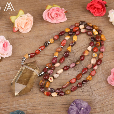 Citrine Point Healing Crystal Mala Necklace Bohemian Style Mookaite Chip Beads for Wedding or Party Fine Jewelry Gift