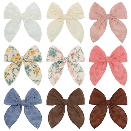 5 Inch Embroidered Hem Cloth Kids Bows With alligator Clip for Girls Hair Accessories