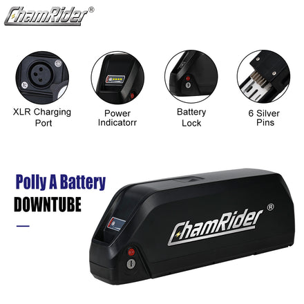 Chamrider Stock Electric Bike Battery 36V 48V 52V 30Ah 500W 1000W 10S7P Polly Downtube Battery 21700 Cell Lithium Ion for Ebike